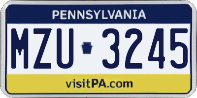 PA license plate MZU3245