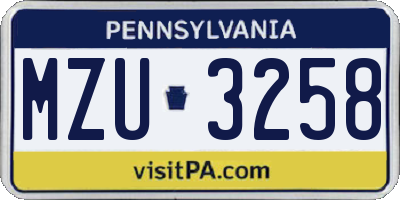 PA license plate MZU3258
