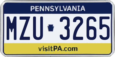 PA license plate MZU3265