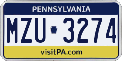 PA license plate MZU3274
