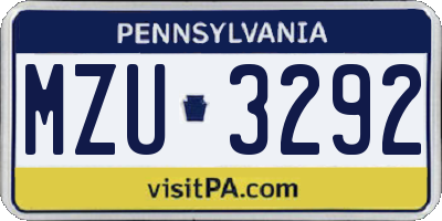 PA license plate MZU3292