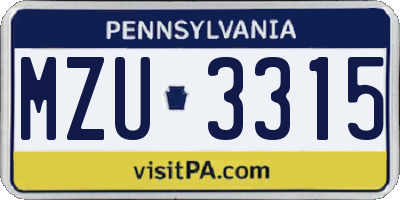 PA license plate MZU3315