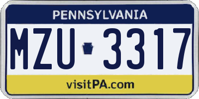 PA license plate MZU3317