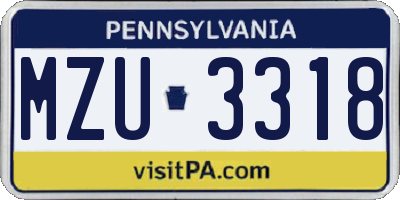 PA license plate MZU3318