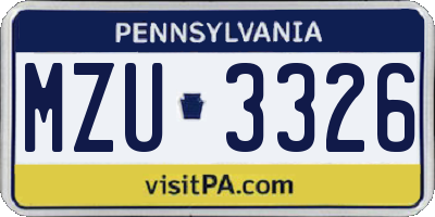 PA license plate MZU3326
