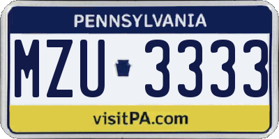 PA license plate MZU3333