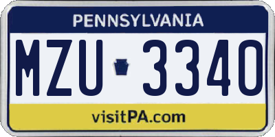 PA license plate MZU3340