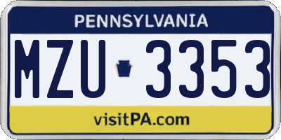 PA license plate MZU3353