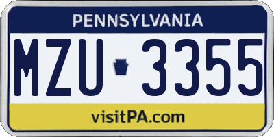 PA license plate MZU3355