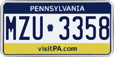 PA license plate MZU3358