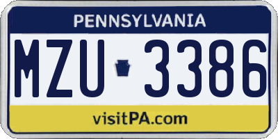 PA license plate MZU3386