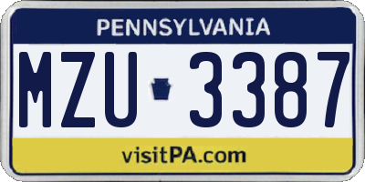 PA license plate MZU3387