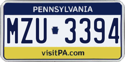 PA license plate MZU3394