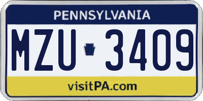 PA license plate MZU3409