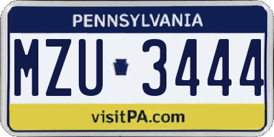 PA license plate MZU3444