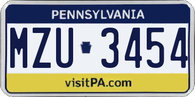PA license plate MZU3454