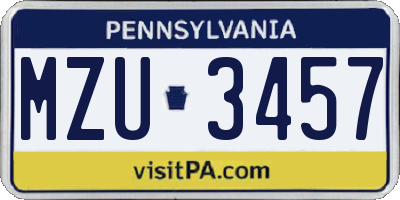 PA license plate MZU3457