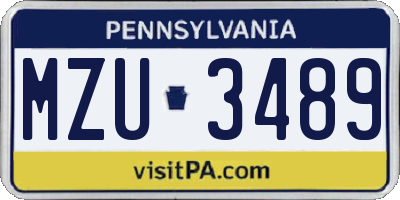 PA license plate MZU3489