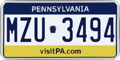 PA license plate MZU3494