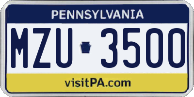 PA license plate MZU3500
