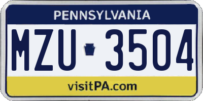 PA license plate MZU3504