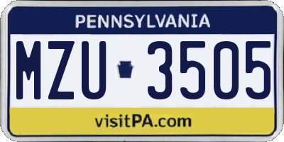 PA license plate MZU3505