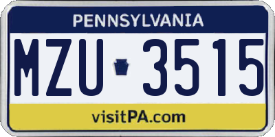 PA license plate MZU3515