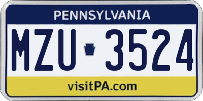 PA license plate MZU3524