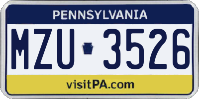 PA license plate MZU3526