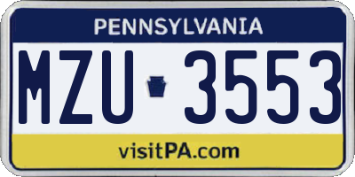 PA license plate MZU3553