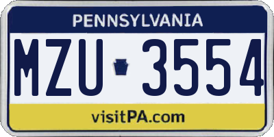 PA license plate MZU3554