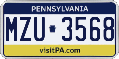 PA license plate MZU3568