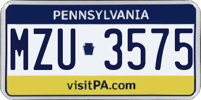 PA license plate MZU3575