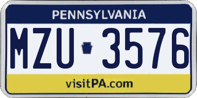 PA license plate MZU3576