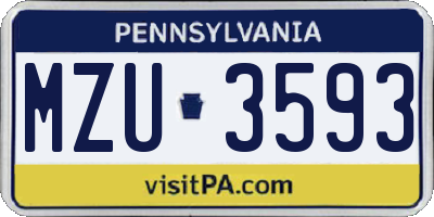 PA license plate MZU3593