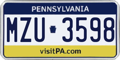 PA license plate MZU3598