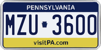 PA license plate MZU3600