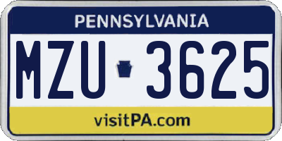 PA license plate MZU3625