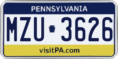 PA license plate MZU3626