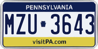 PA license plate MZU3643