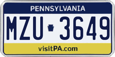 PA license plate MZU3649