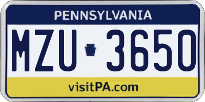 PA license plate MZU3650