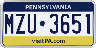 PA license plate MZU3651