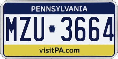 PA license plate MZU3664