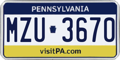 PA license plate MZU3670