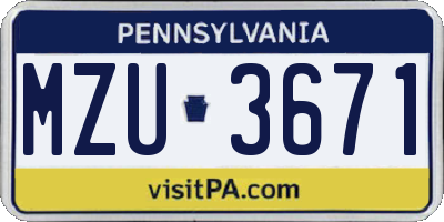 PA license plate MZU3671