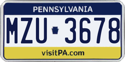 PA license plate MZU3678