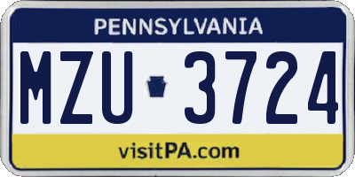PA license plate MZU3724