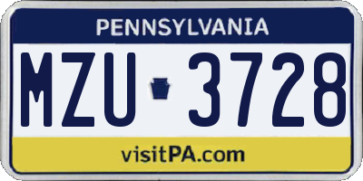 PA license plate MZU3728
