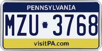 PA license plate MZU3768